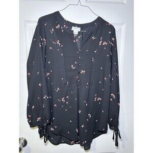Liz Claiborne Women’s Long Sleeve Floral Blouse Black Size Medium NWOT